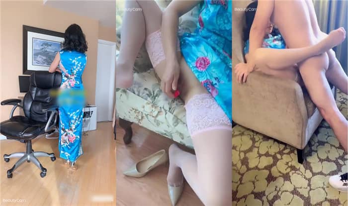 【唯美人妻原創】穿旗袍做愛的反差感覺，一邊自慰一邊打電話給前男友