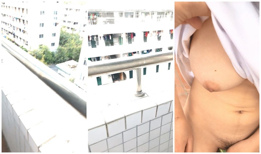 小情侶週末太瘋狂,宿舍陽臺做愛,極品白嫩大奶粉鮑魚