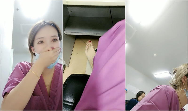 三甲醫Y在職極品女護理上班期間和L友撩臊，更衣室脫光光自扣無毛臊茓