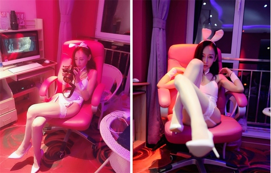 美乳模特網紅《月暖如梵音》粉紅兔女郎之性愛炮椅和方椅
