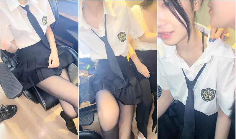 帶上兩個制服美少女電競酒店通宵開黑lol，絲襪大長腿超級誘人，遊戲玩到一半，按到電腦桌上啪啪，小蘢好嫩