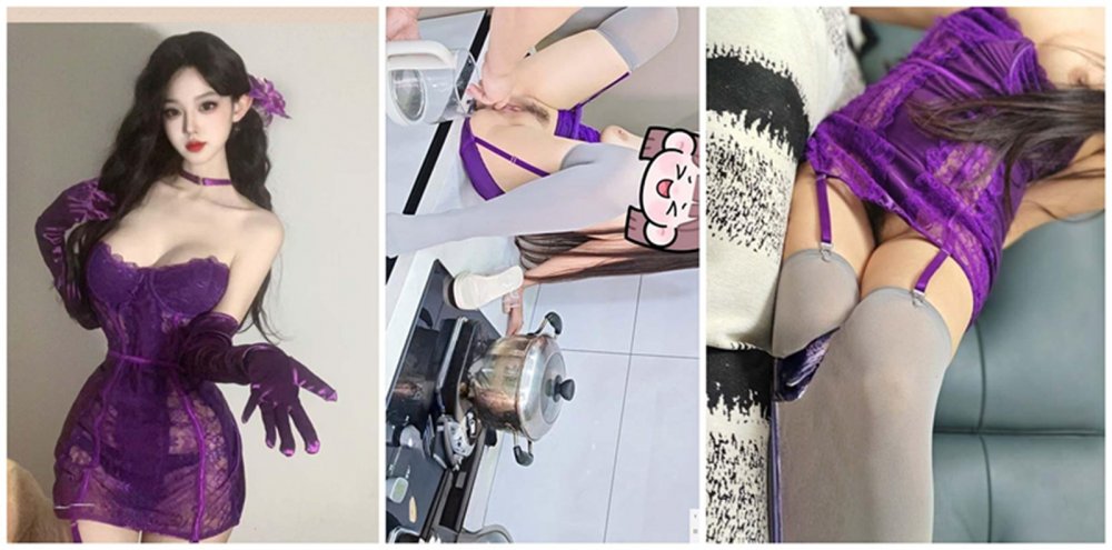 母子亂倫劇情綠母少年阿賓-❤️騷媽穿著淘寶新買的紫色情趣內衣吊帶灰絲床上干到廚房熱水壺接淫水