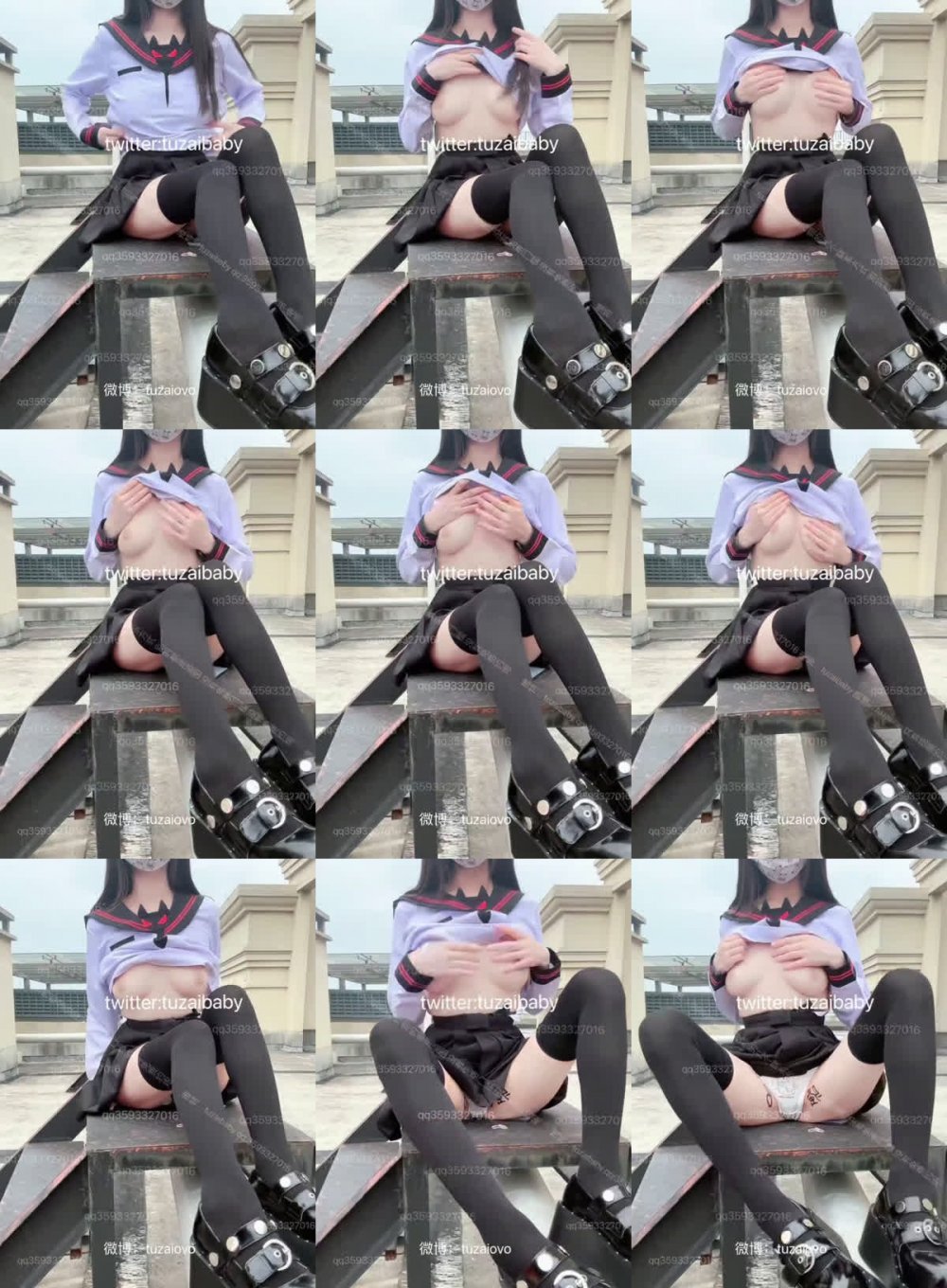 ✅ 邊走邊尿極品少女『兔崽愛噴水』定製JK水手服天臺露出紫薇走A潮噴！ 清純顏值外表