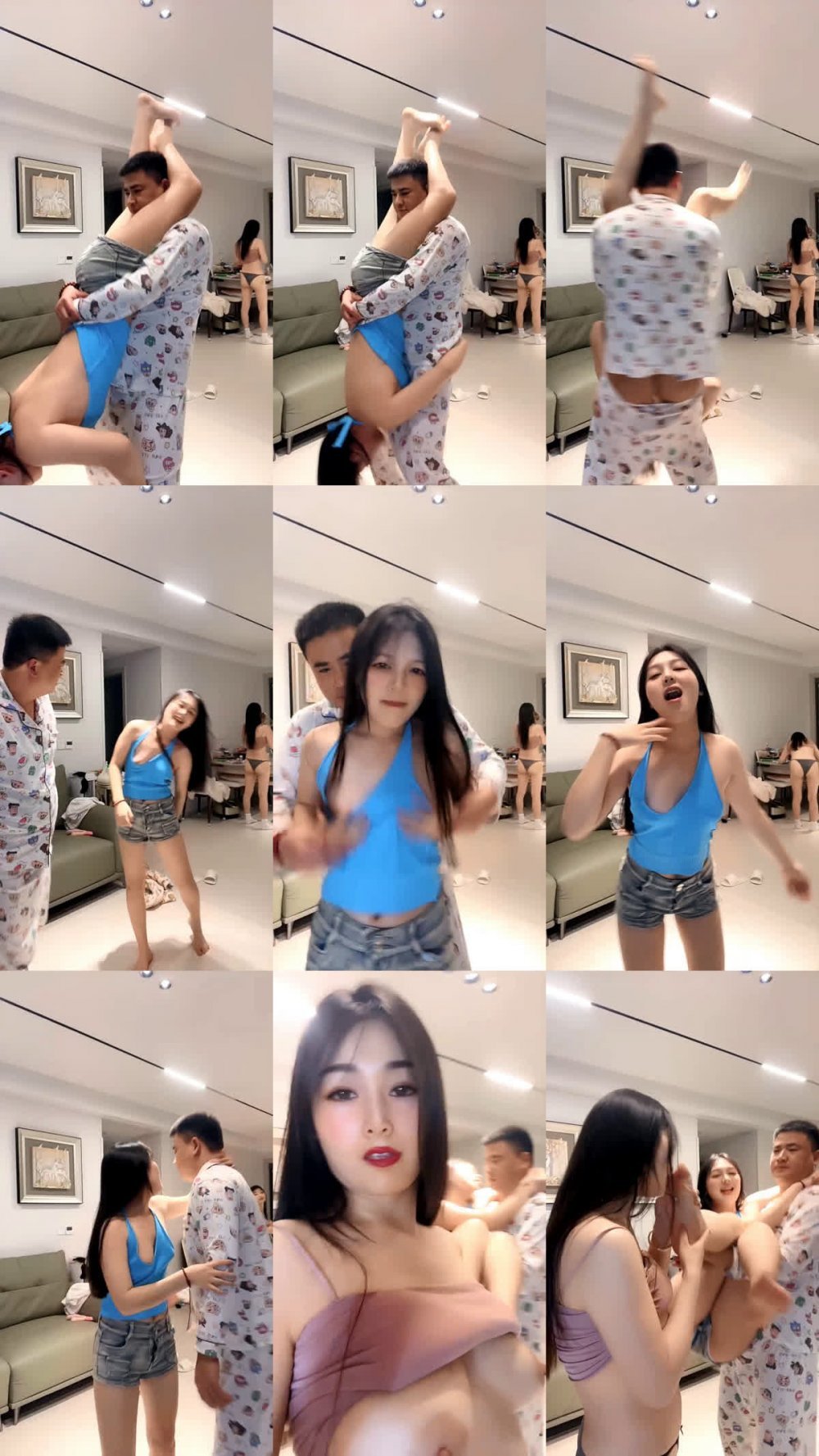 風騷姐妹花跟大哥同居的一天，全程露臉深喉草嘴甜逼玩弄，壓在沙發上爆草蹂躪，吃奶玩逼