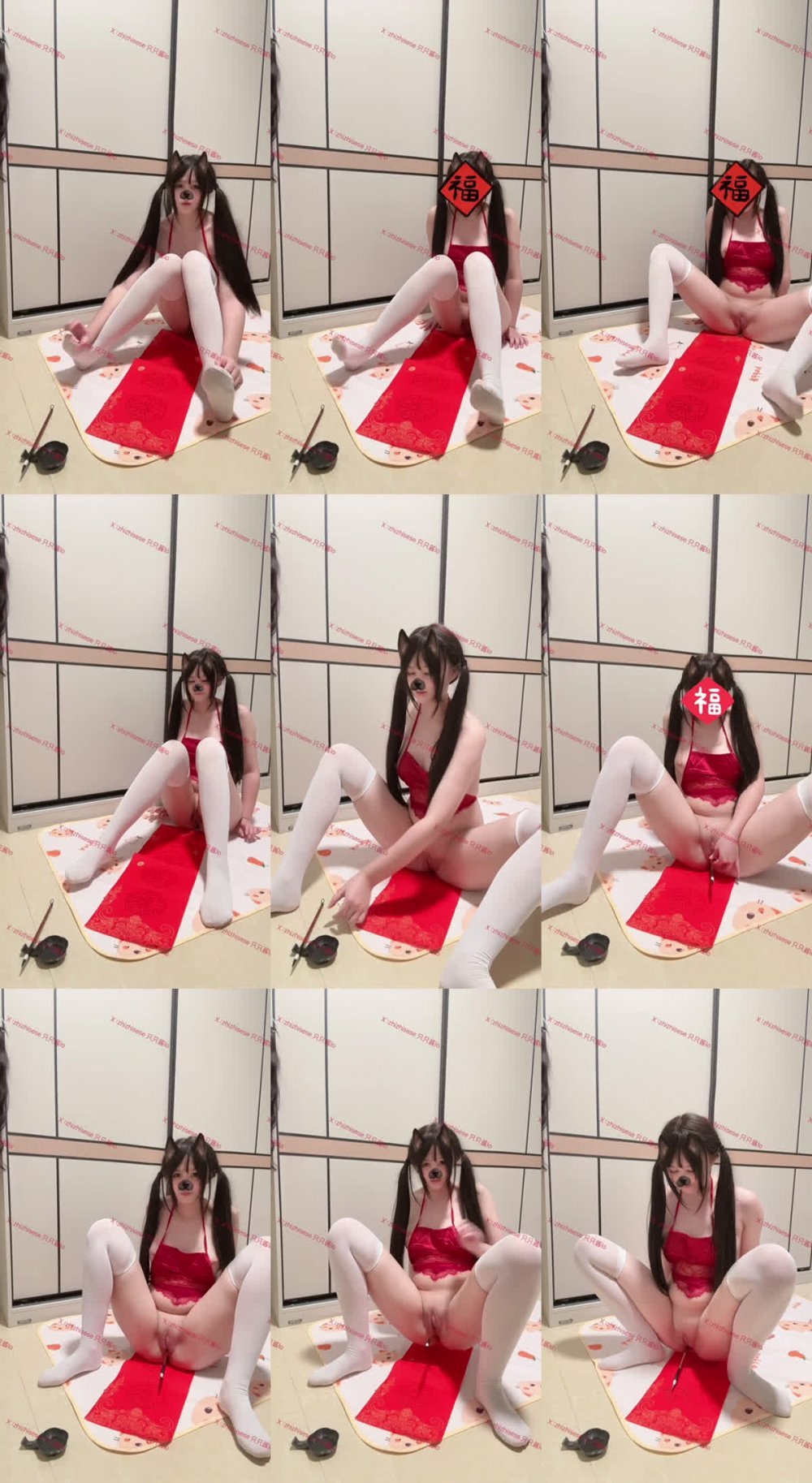 ✅ 清純唯美小仙女『只只醬』逼逼插入毛筆給金主爸爸寫字送祝福，無毛白虎嫩穴自慰噴水