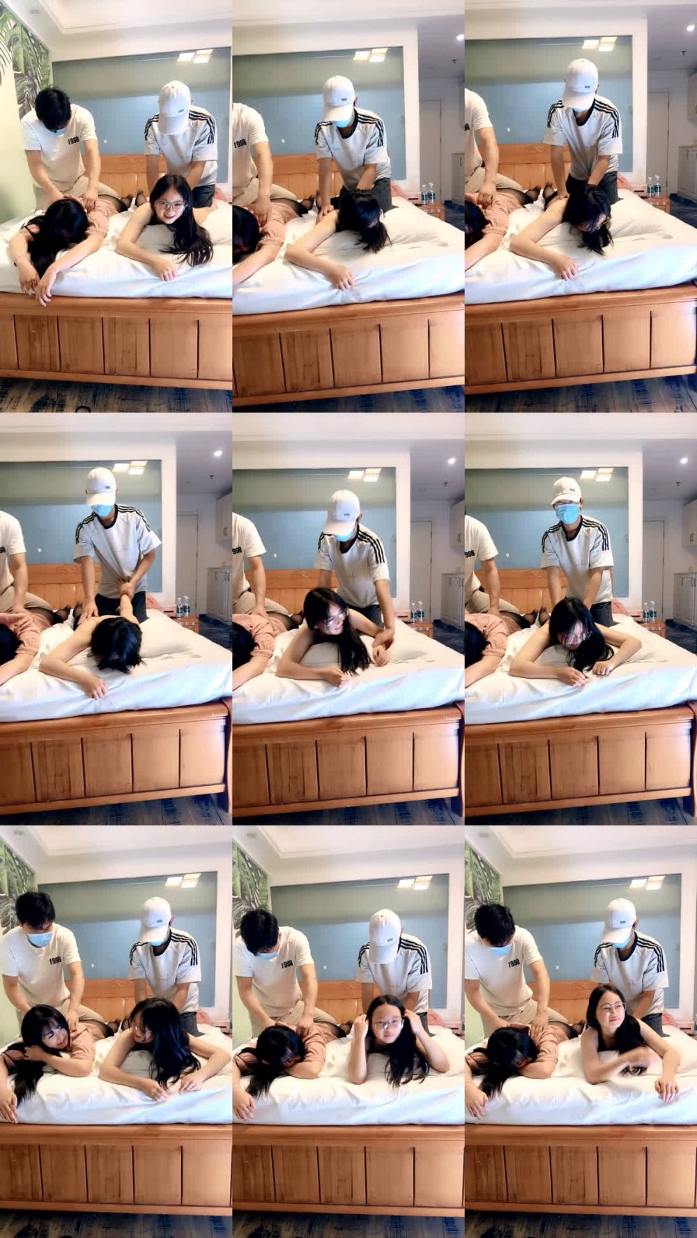 兩個小騷貨全程露臉約小哥酒店激情4P，享受小哥的按摩服務，口交乳交69舔逼，多體位爆草蹂躪，浪叫呻吟不止