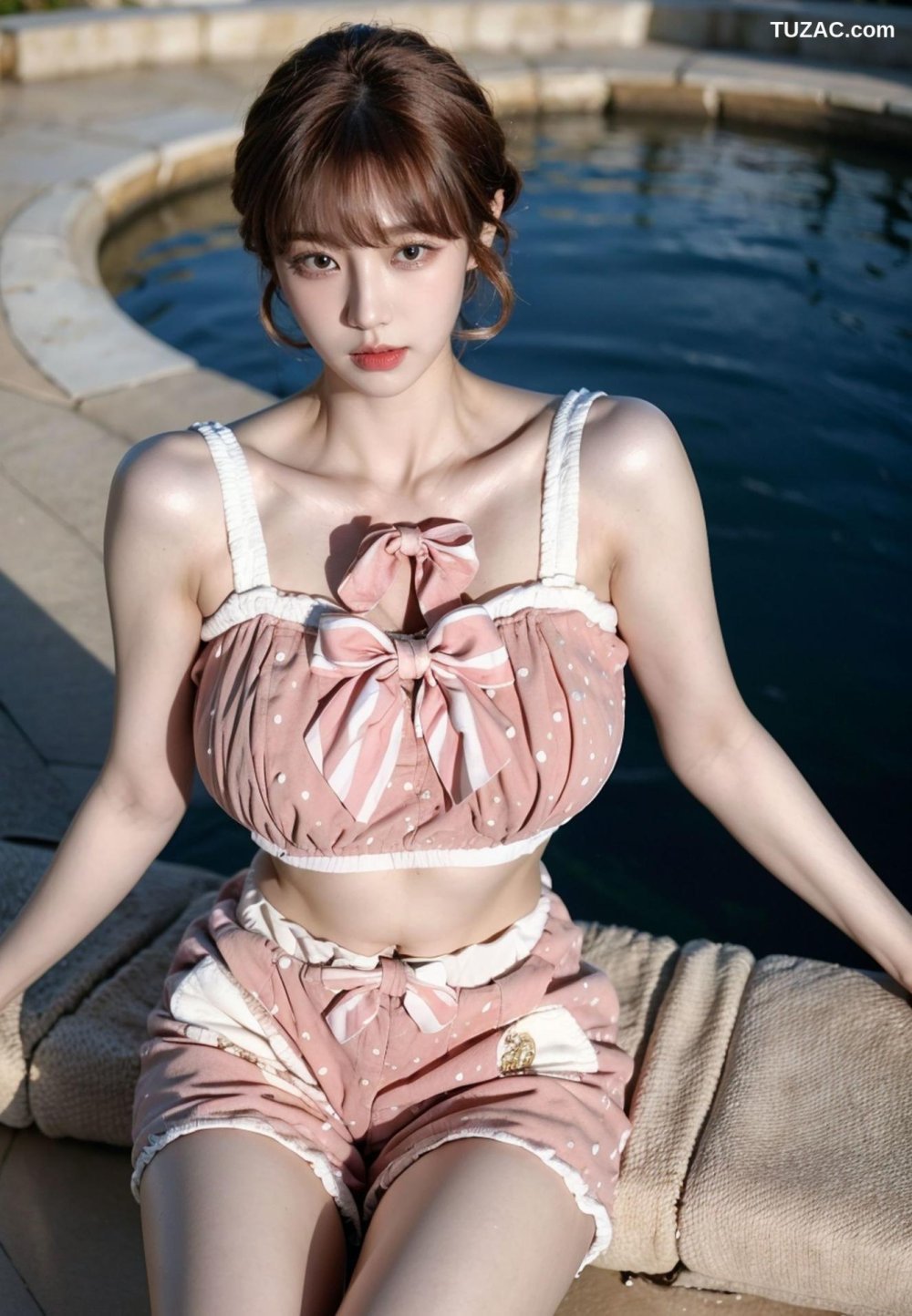 AI美女-擬實-可愛粉色吊帶短褲戶外[62P]